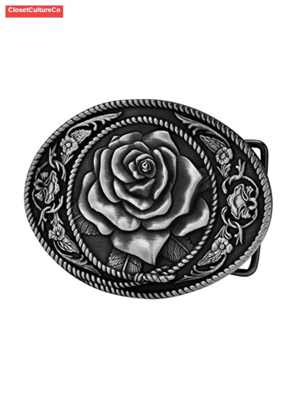 Western Rose Ornate Rope Belt Buckle for 1.5" Snap Belts Zinc Alloy